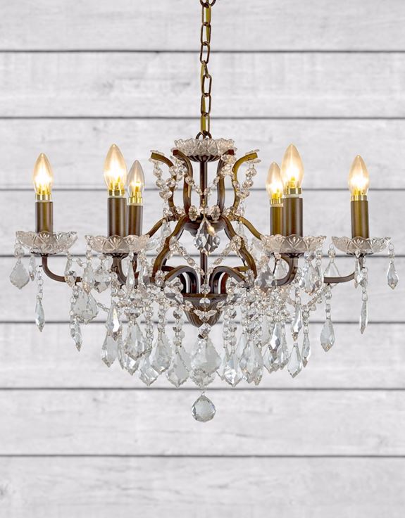 6 Branch Shallow Bronze Glass Chandelier