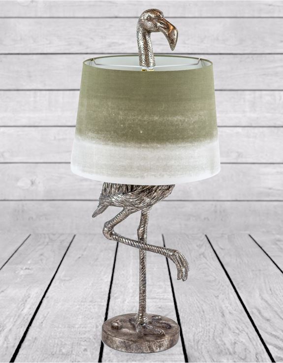 Antique Silver Flamingo Table Lamp With Sage Fade Shade