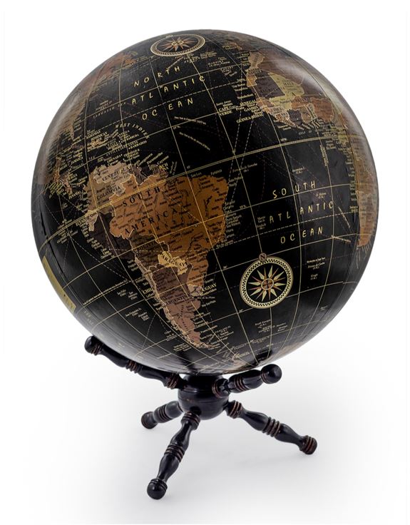 Large Black Globe On Wooden Stand