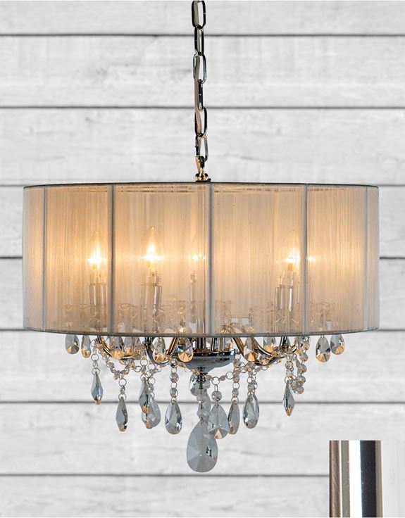 Chrome 5 Branch Chandelier With White Shade
